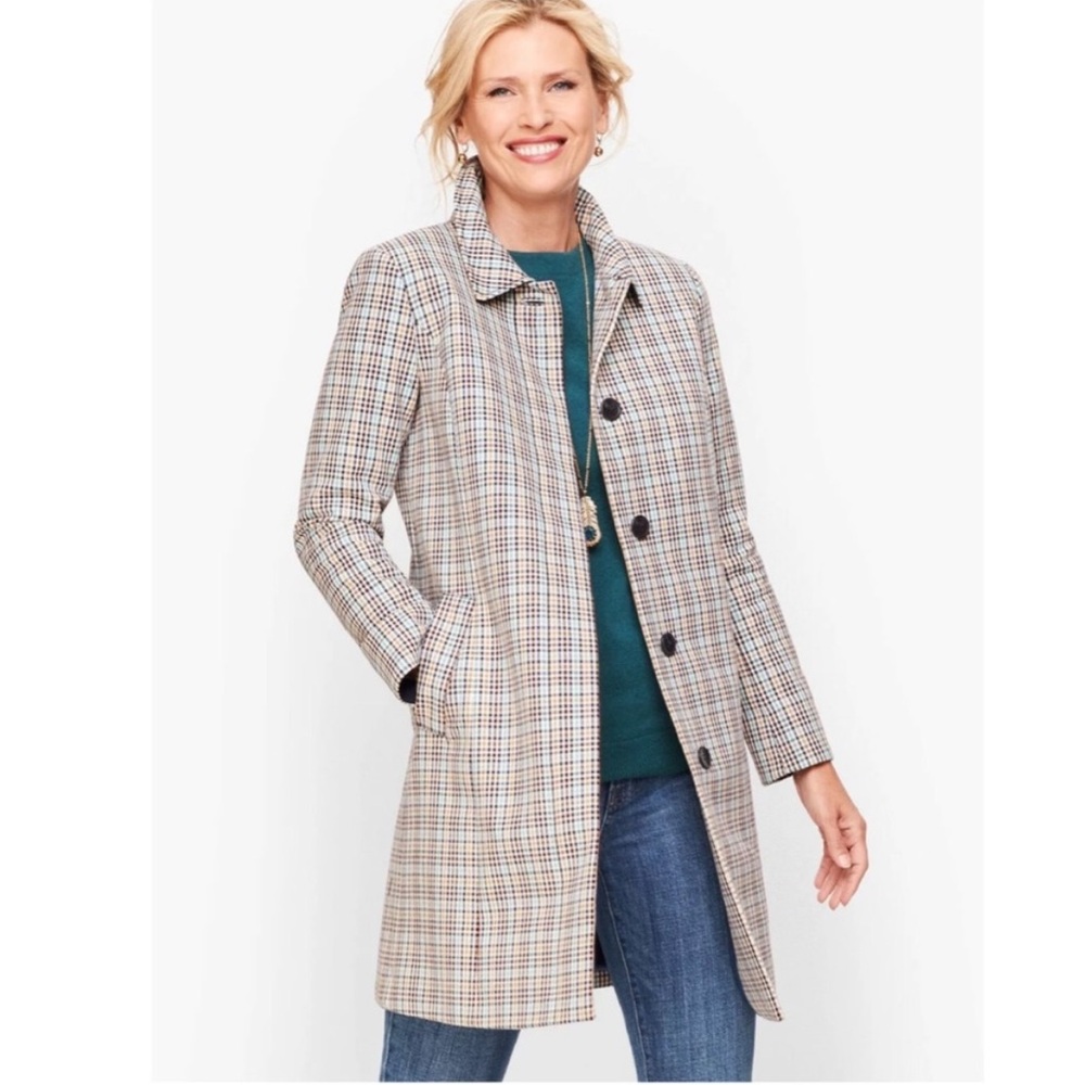TALBOTS | Womens Checkered Mackintosh Single Breasted Spring Trench Coat 12P
